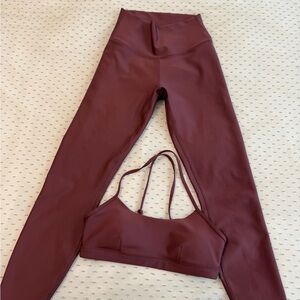 Alo Airlift Leggings7/8 Intrigue & Sports Bra Set Burgundy Truffle